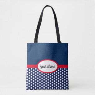 Bolso De Tela Bloque de color azul de la marina y puntos de polk