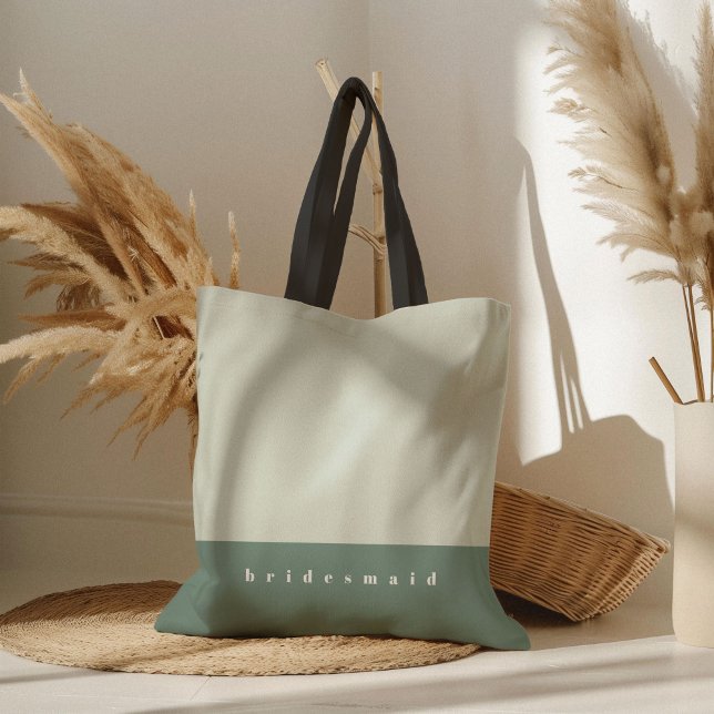 Bolso De Tela Bloque de color menta personalizado (Mint green color block bridesmaid wedding tote bag.)
