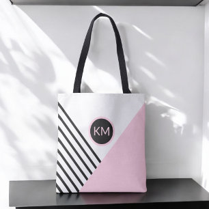 Bolso De Tela Bloque de color moderno y bandas con monograma