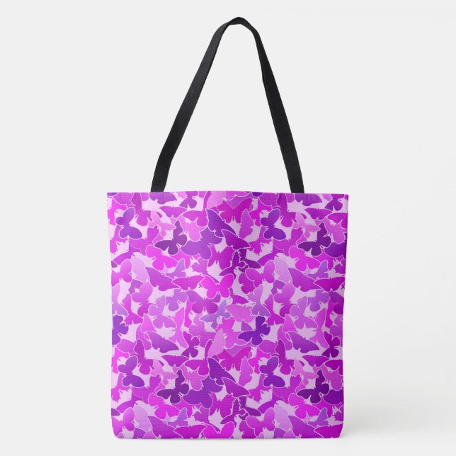 Bolso De Tela Bloque de mariposas, acetismo, violeta y orquídea (Anverso)