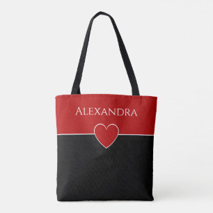 Bolso De Tela Bloques de corazón y color rojo y negro moderado