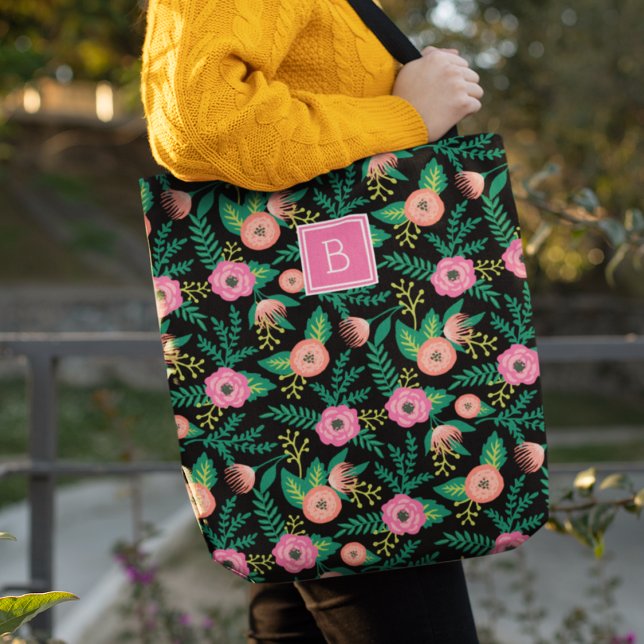 Bolso De Tela Bloques de verano | Monograma Floral Rosa (Subido por el creador)