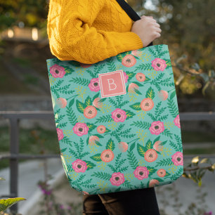 Bolso De Tela Bloques de verano   Monograma floral tropical