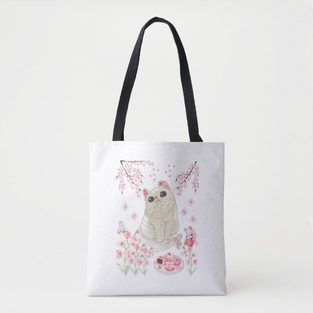 Bolso De Tela Blossom de cerezo de gato (Anverso)