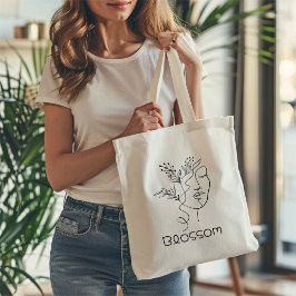 Bolso De Tela Blossom Line Art Mujer Cabeza Negro Moda Minimalis