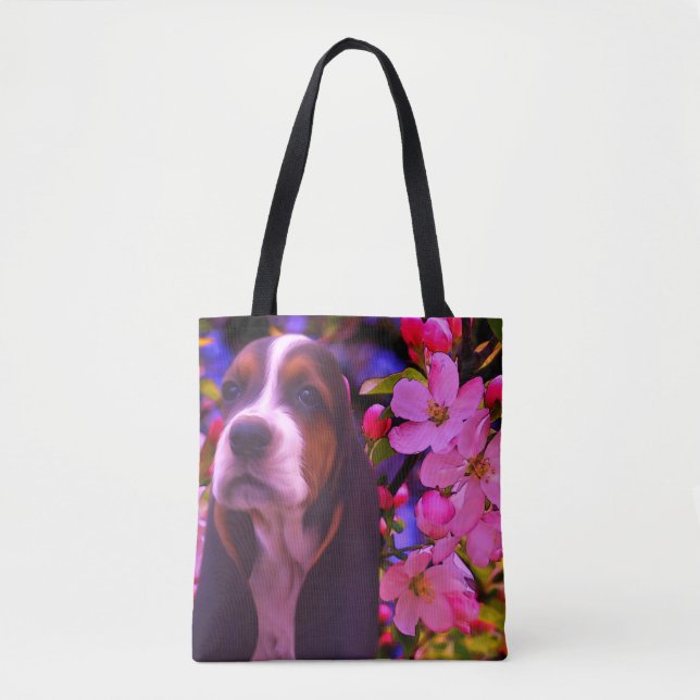 Bolso De Tela Blossoms de cachorros en Basset (Anverso)
