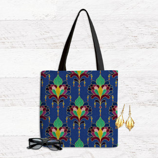 Bolso De Tela Blue and Gold Art Deco Floral Ornament
