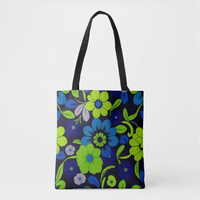 Bolso De Tela Blue and Green Floral Tote Bag (Anverso)