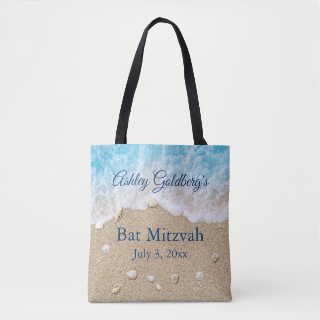 Bolso De Tela Blue Beach Waves Bat Mitzvah Tote Bag (Anverso)
