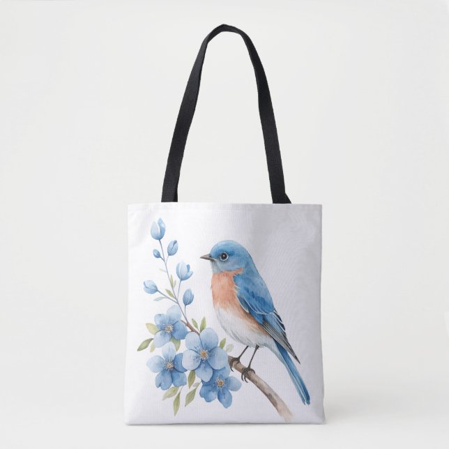 Bolso De Tela Blue bird with blue flowers (Anverso)