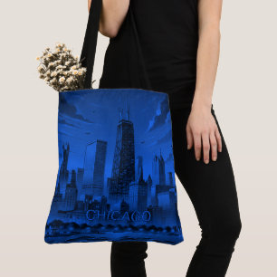 Bolso De Tela Blue Black Chicago Skyline Tote Bag
