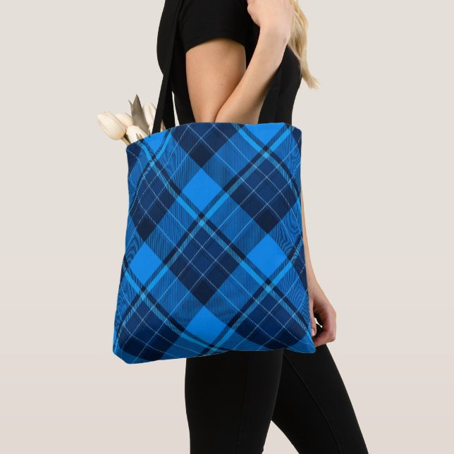 Bolso De Tela Blue Black Tartan Tote Bag (Detalle)