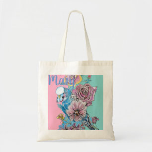 Bolso De Tela Blue Budgie Budgies Rosa Flor floral Tote Bag