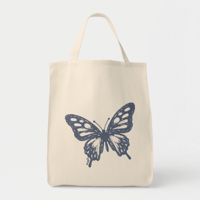 Bolso De Tela Blue Butterfly Minimal Nature Art by Papil (Frente)
