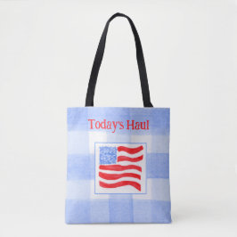 Bolso De Tela Blue Check Watercolor USA Flag 