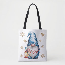 Bolso De Tela Blue Christmas Gnome with Red Lantern Berries