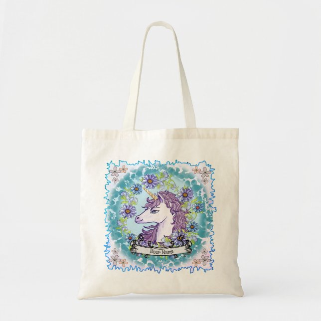 Bolso De Tela Blue Daisy Unicorn (Frente)