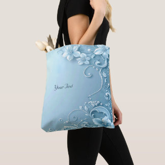 Bolso De Tela Blue Decorative Floral Tote Bag