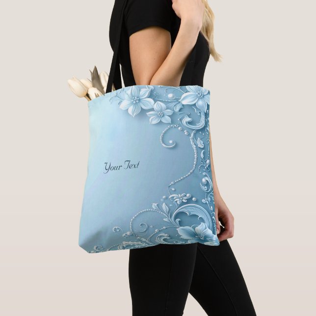 Bolso De Tela Blue Decorative Floral Tote Bag (Detalle)