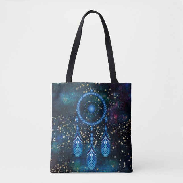 Bolso De Tela Blue Dreamcatcher Celestial Gold Stars (Anverso)