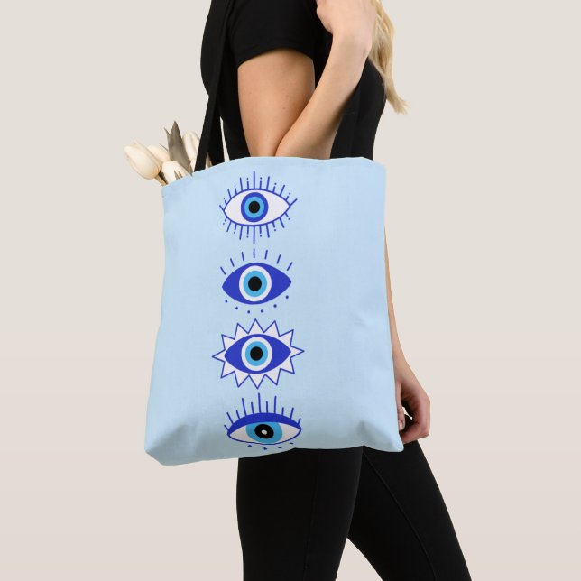 Bolso De Tela Blue Evil Eyes Energy Meditation Hamsa Mystical  (Detalle)