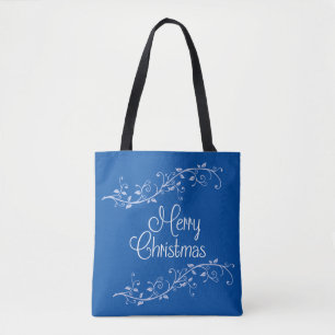 Bolso De Tela Blue Flourish Merry Christmas Tote Bag