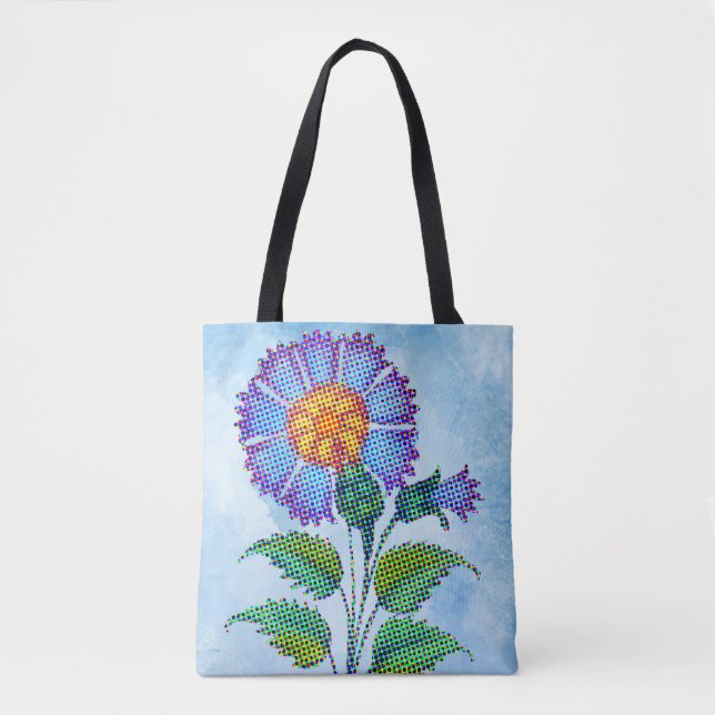 Bolso De Tela Blue Flower Halftone on Blue Fine Art (Anverso)