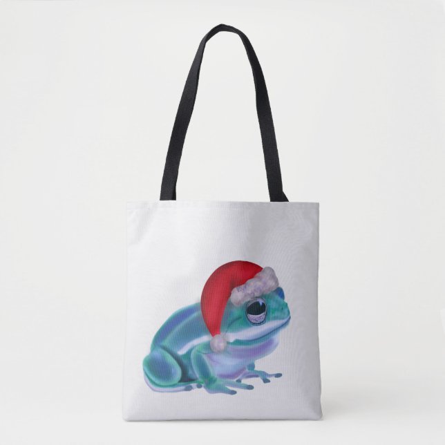 Bolso De Tela Blue frog with Santa hat. (Anverso)
