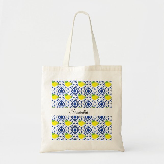 Bolso De Tela Blue Geometric Lemon Tile (Frente)
