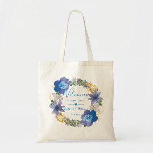 Bolso De Tela Blue Gold Hydrangeas Favor de Boda Floral