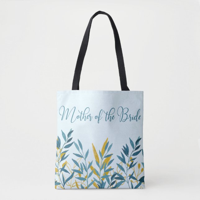 Bolso De Tela Blue Gold Leaf Mother of Bride Boda Gift (Anverso)