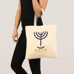 Bolso De Tela Blue Gold Menorah<br><div class="desc">Individualmente, las letras representan: Menorah: Mem, Nun, Resh, Hey Mem - Chaos Mighty Blood Nun - Continuar Su Hijo Resh - Primer Comienzo Arriba Hey - Mira Reveal Breath Exo 25:31 Y harás un candelabro de oro puro: de trabajo golpeado se hará el candelabro: su eje, y sus ramas, sus...</div>