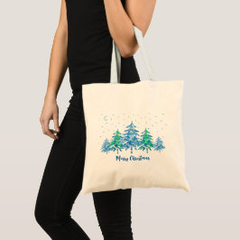 Bolso De Tela Blue Green Pine Trees Winter Merry Christmas Tote