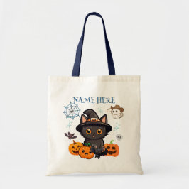 Bolso De Tela Blue Halloween Kitty Witch Candy Tote Bag