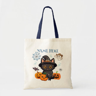 Bolso De Tela Blue Halloween Kitty Witch Candy Tote Bag