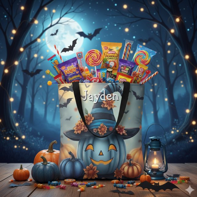Bolso De Tela Blue Halloween Pumpkin Personalized (Subido por el creador)