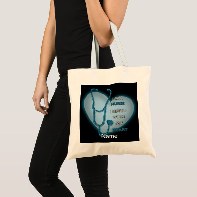 Bolso De Tela Blue Heart Nurse custom name Tote Bag (Anverso (producto))