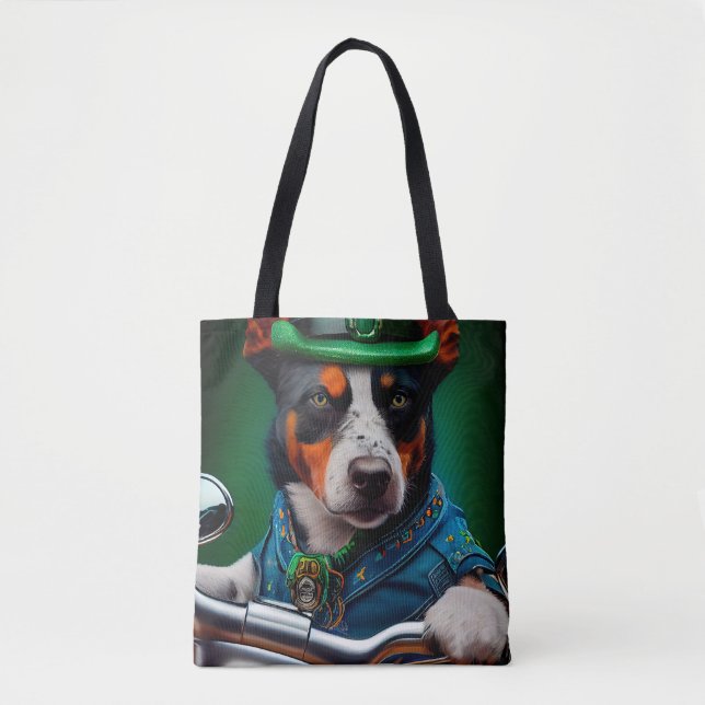 Bolso De Tela Blue Heeler Dog Driving Bike St. (Anverso)