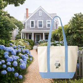 Bolso De Tela Blue Hydrangea Bloom Contraste Flor Trim Bote