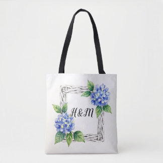 Bolso De Tela Blue Hydrangea Border Customized
