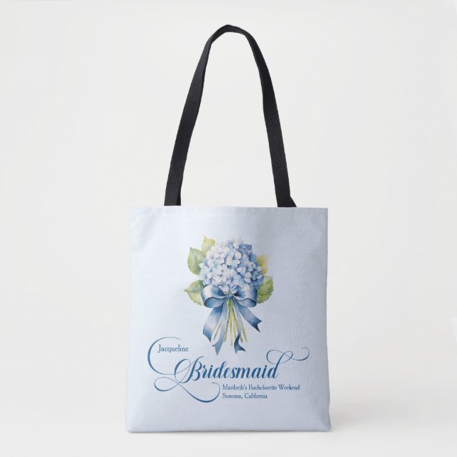 Bolso De Tela Blue Hydrangea Bouquet Bridesmaid Bachelorette (Anverso)