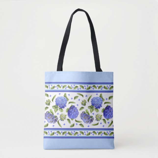 Bolso De Tela Blue Hydrangea Patrón Botánico Floral (Anverso)