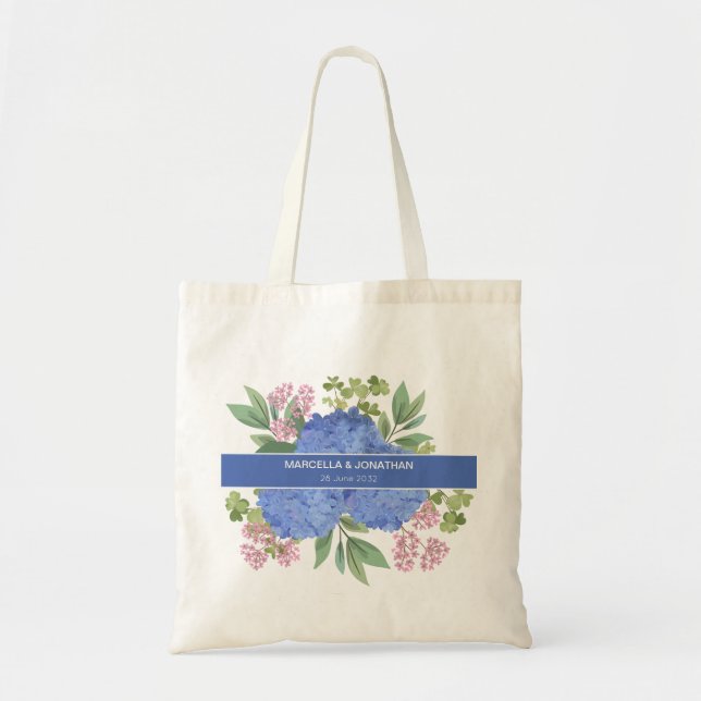 Bolso De Tela Blue Hydrangeas Modern Bouquet Personalizado (Frente)