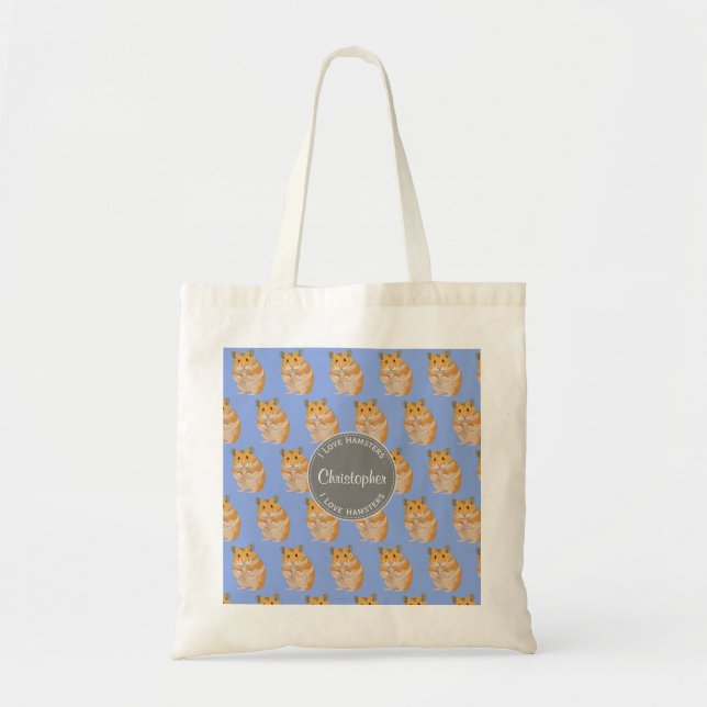 Bolso De Tela Blue I love Hamsters Hamster Hamster Pattern (Frente)
