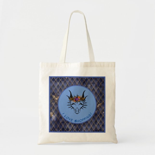 Bolso De Tela Blue I Love Shopping Dragon Head & Scales Tote Bag (Frente)