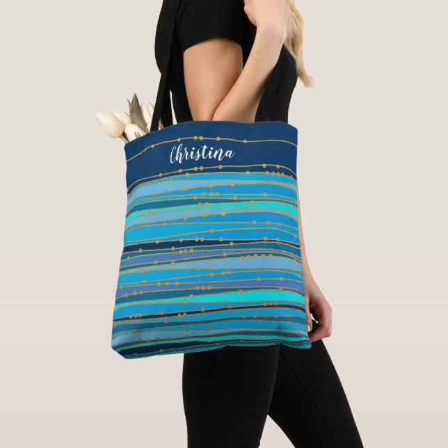 Bolso De Tela Blue Lagoon Zen | Tote a rayas personalizado (Detalle)
