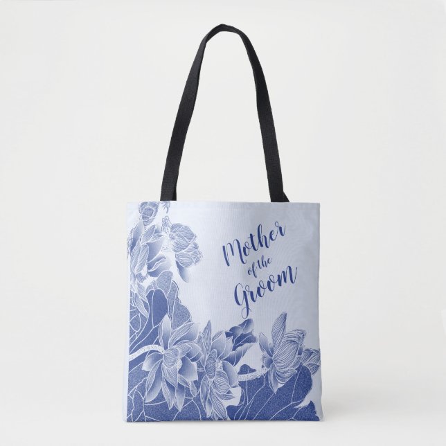 Bolso De Tela Blue Lotus Flores Boda Regalo Madre De Groom (Anverso)