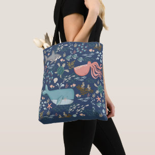 Bolso De Tela Blue Marine Life Ocean Animal Watercolor Art