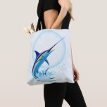Bolso De Tela Blue Marlin Jumping out of Ocean<br><div class="desc">Realistic illustration of a beautiful Marlin Fish Ocean Animal jumping out of ocean. Vector Art copyright BluedarkArt TheChameleonArt.</div>