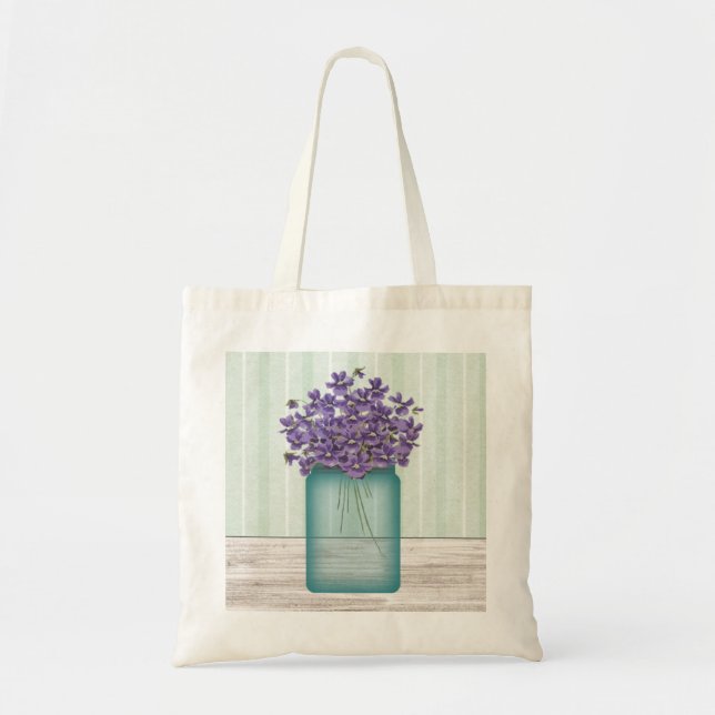Bolso De Tela Blue Mason Jar De Violets Bag (Frente)